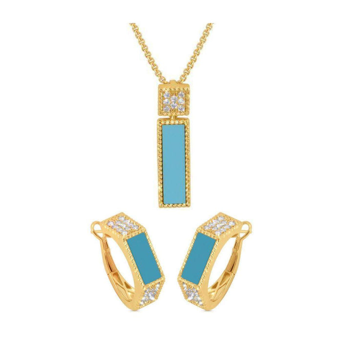 Set Squared Turquoise with Diamond Necklace & Earrings