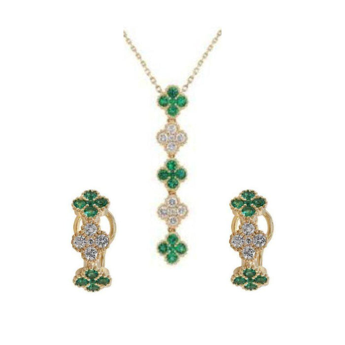Set Clover Emerald & Diamond Necklace & Earrings