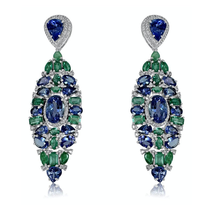 Tanzanite & Emerald Long Drop Earrings