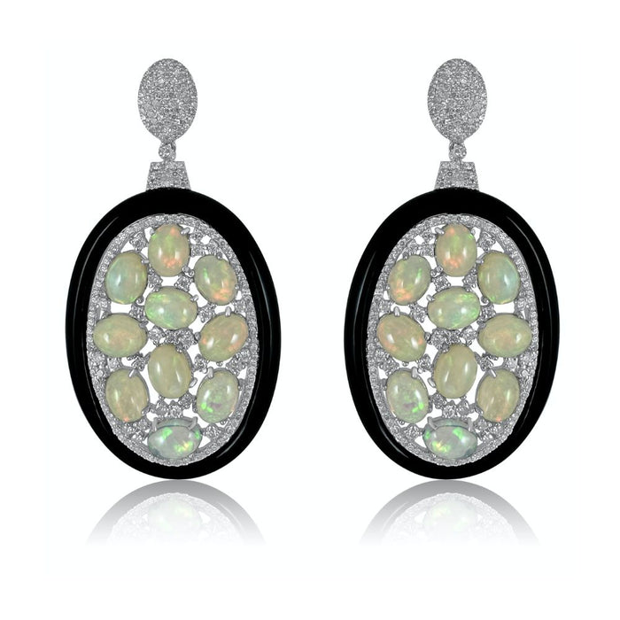 Ethiopian Opal with Diamond Long Oval Earrings
