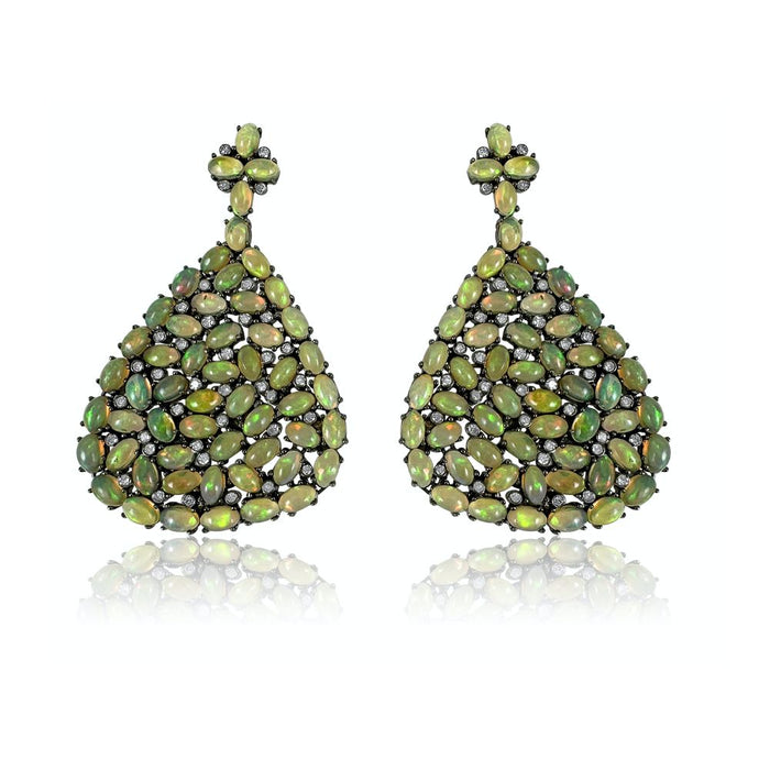 Opal with Diamond Fan Style Earrings