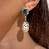 Baroque Pearl with Emerald & Diamond Earrings