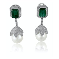 Baroque Pearl with Emerald & Diamond Earrings