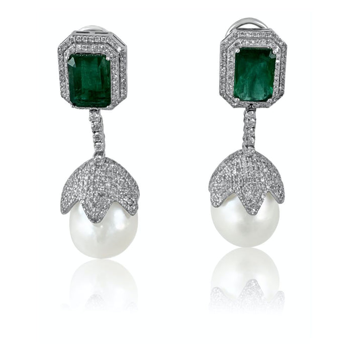 Baroque Pearl with Emerald & Diamond Earrings