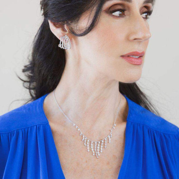 14K White Gold Cascade Diamond Necklace