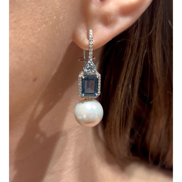 Pearl with Blue Topaz & Aquamarine Earrings