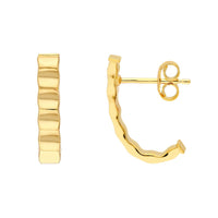 Aretes flute delgados con forma de "J" en oro amarillo