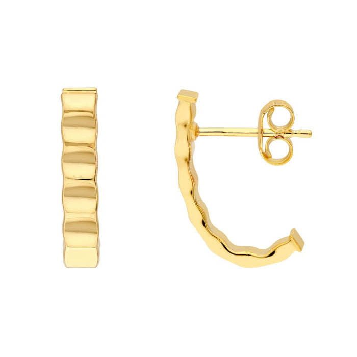 14K Yellow Gold Thin Flute Hoop Earrings
