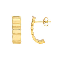 Aretes flute con forma de "J" en oro amarillo 