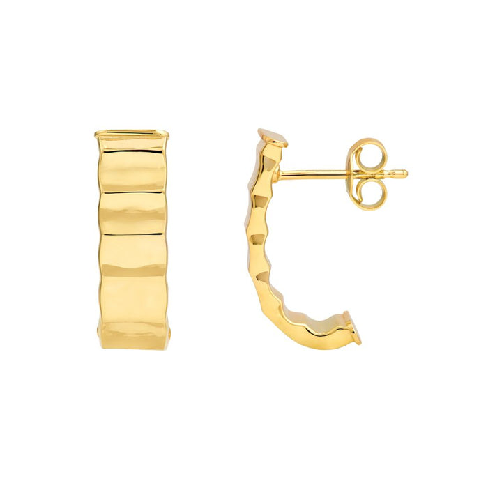 14K Yellow Gold Flute Hoop Earrings