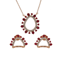 Set of 18K Rose Gold with Ruby and Diamonds Necklace & Earrings.