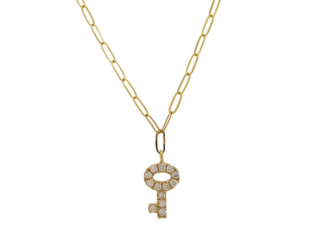Diamond Key Pendant on 18K Yellow Gold Necklaces