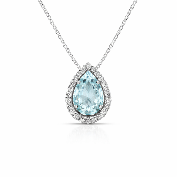 Aquamarine & Diamond Pendant with 14K White Gold Necklace
