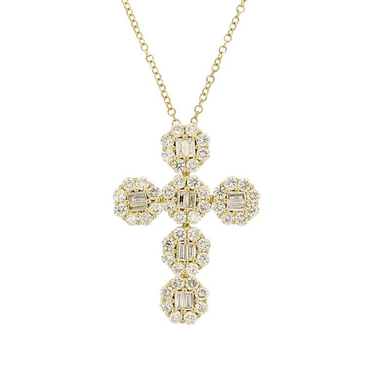 Diamond Cross Pendant on 18K Yellow gold Necklaces