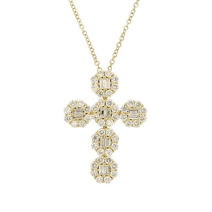 Diamond Cross Pendant on 18K Yellow gold Necklaces