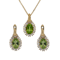 Set of 18K Yellow Gold with Peridot and Diamonds Necklace &amp; Earrings.
