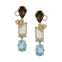 Set Smoky Quartz, Amathyst and Sky Blue Topaz Necklace & Earrings