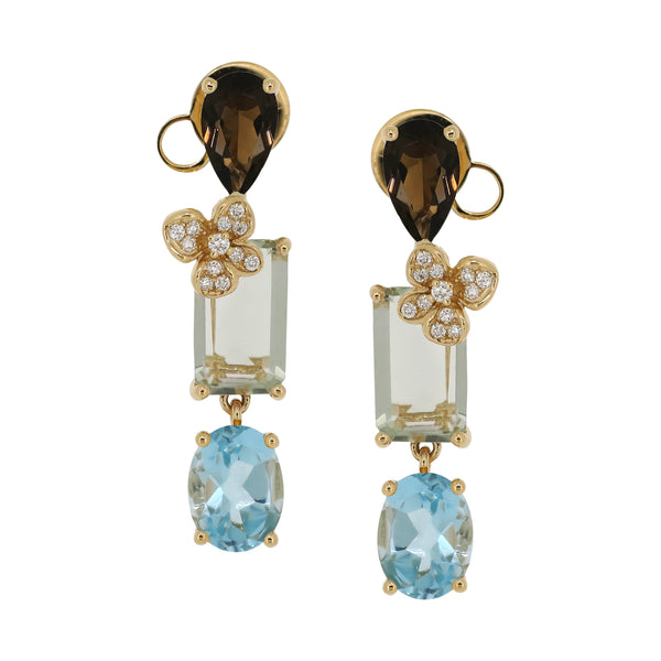 Set Smoky Quartz, Amathyst and Sky Blue Topaz Necklace & Earrings