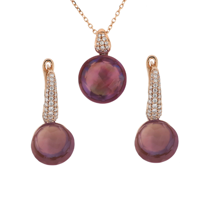 Set Rose Gold Amethyst and Diamonds Necklace & Earrings