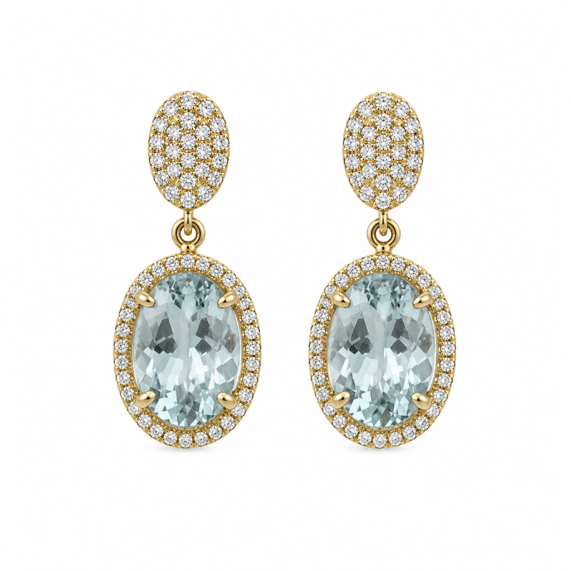 Aquamarine & Diamond with 18K Yellow Gold  Earrings