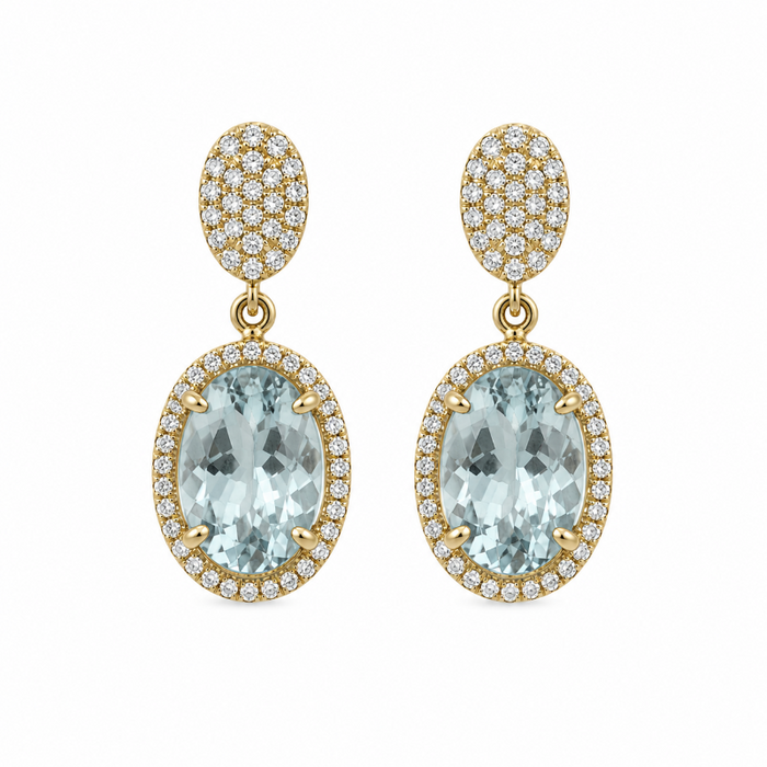 Aquamarine & Diamond with 18K Yellow Gold  Earrings