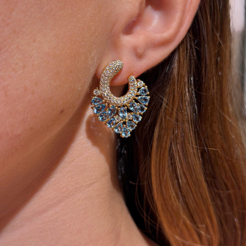 Aquamarine & Diamonds Unique with Yellow Gold Earrings
