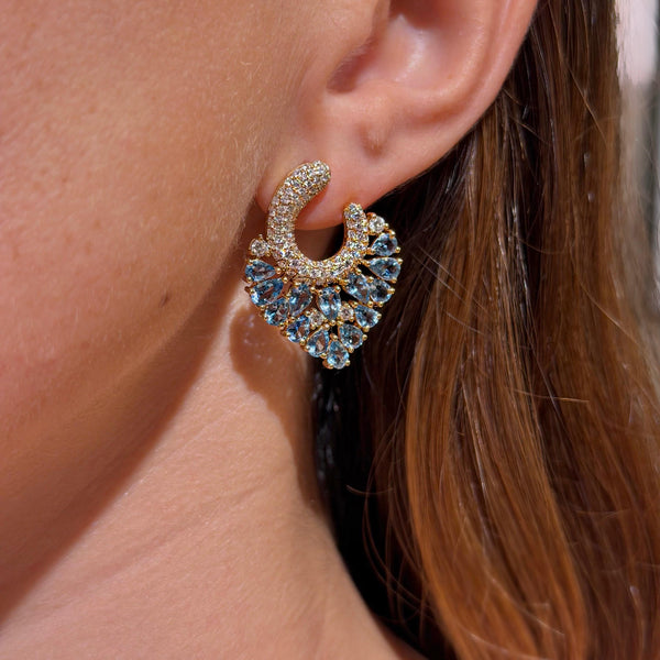 Aquamarine & Diamonds Unique with Yellow Gold Earrings