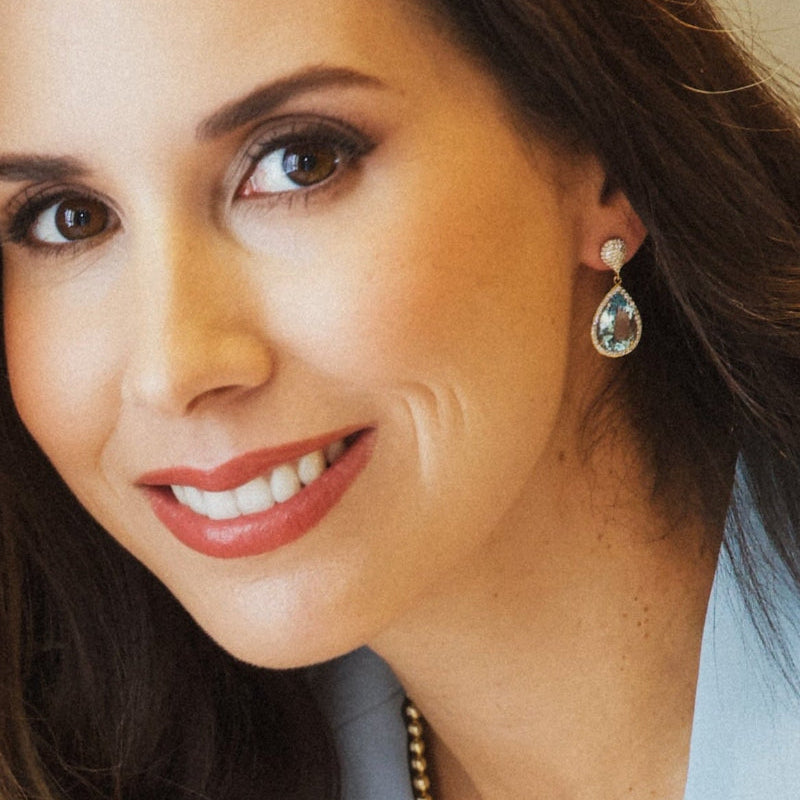 Aretes gotas de acuamarina y diamantes con oro amarillo
