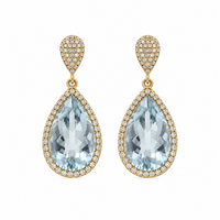 Aretes gotas de acuamarina y diamantes con oro amarillo