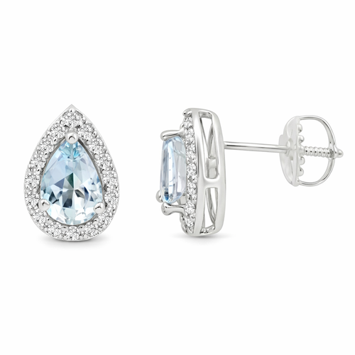 Aquamarine Pear Stud on 14K White Gold earrings