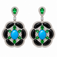 Black Onyx with Turquoise, Tsavorite & Diamond Earrings