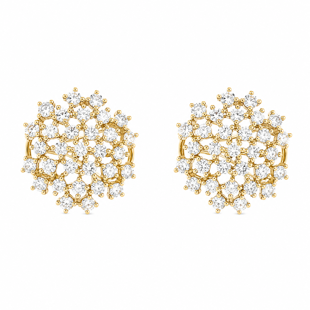14K Yellow Gold & Diamonds Circle Earrings