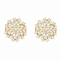 14K Yellow Gold & Diamonds Circle Earrings