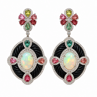 Opal with Multi Tourmaline, Black Onyx & Diamond Earrings