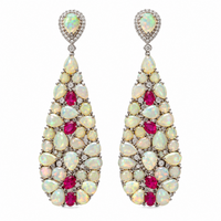 Opal with Ruby & Diamond Long Earrings