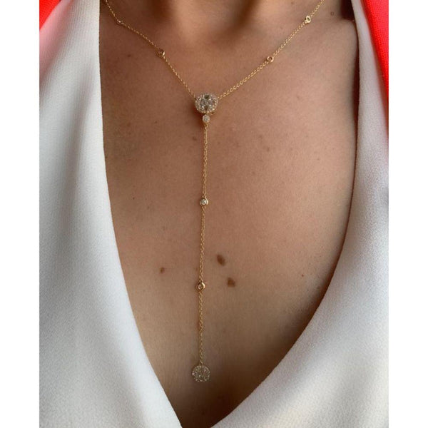 Baguette Diamond Circle with 14K Yellow Gold Lariat Necklaces for special occasions glamour.