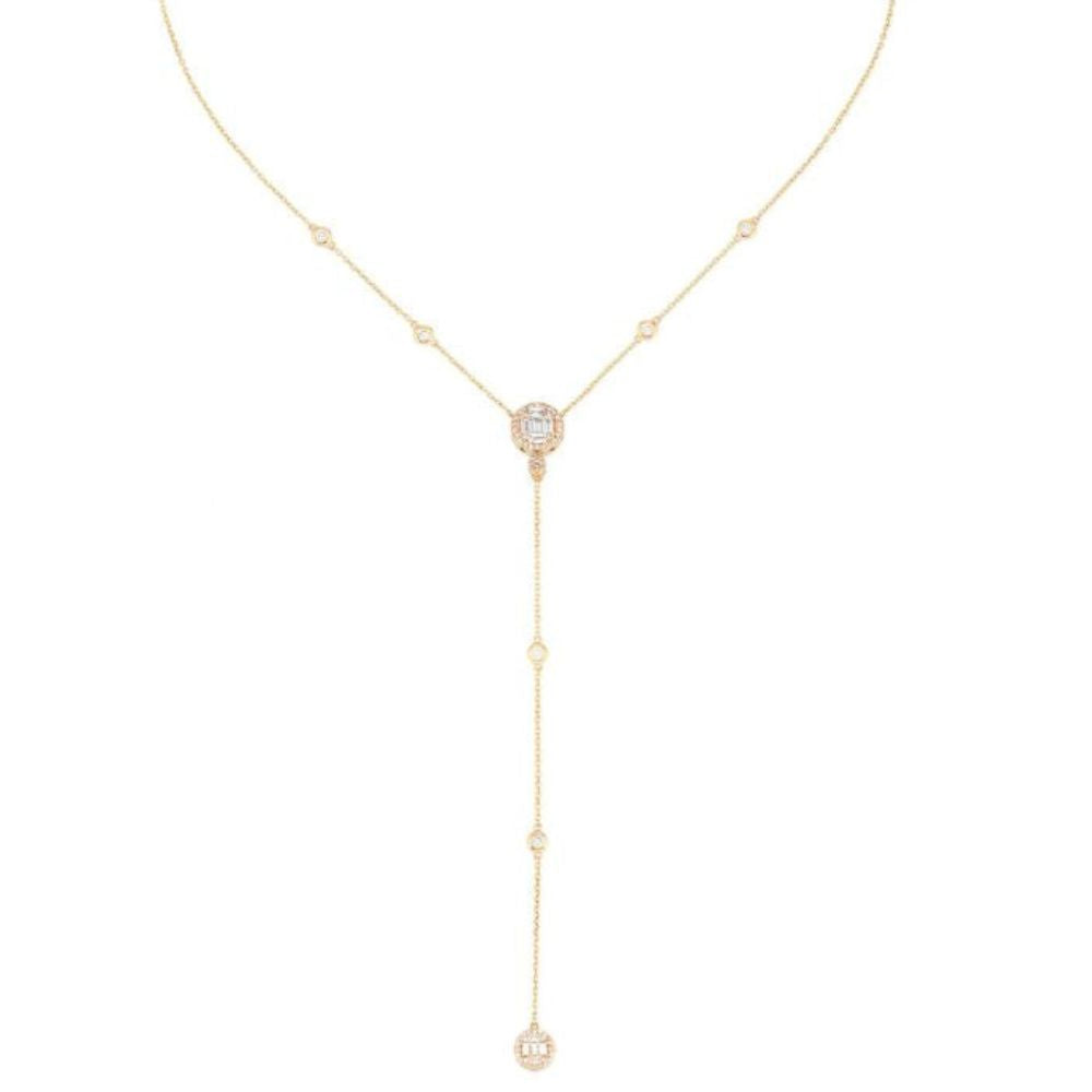 Baguette Diamond Circle with 14K Yellow Gold Lariat Necklaces for special occasions glamour.