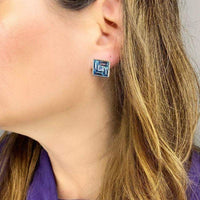 Set Baguette Blue Topaz Pendant Necklace & Earrings