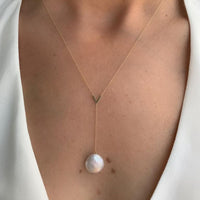 Baroque Pearl Lariat with 14K Yellow Gold Necklaces. 