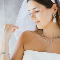 Baroque Pearl with Emerald & Diamond Flower Earrings