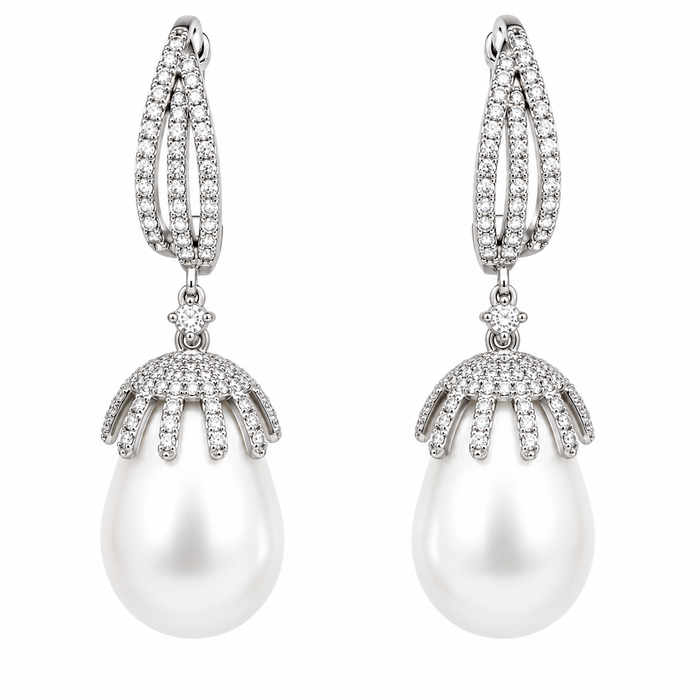 Aretes de perlas barrocas con diamantes