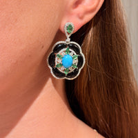 Black Onyx with Turquoise, Tsavorite & Diamond Earrings
