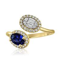 Blue Sapphire Oval & Baguette Diamond Ring