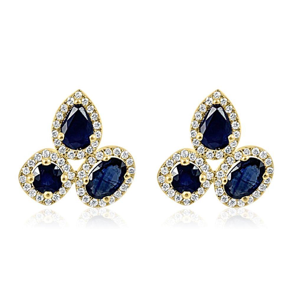 Blue Sapphire Trio.  14K Yellow Gold: 4.10 g 102 Diamond: 0.51 ct 6 Blue Sapphire: 2.74 ct