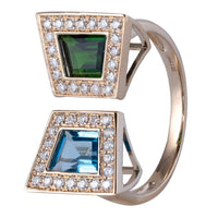 Blue Topaz & Chrome Diopside Open Square Ring