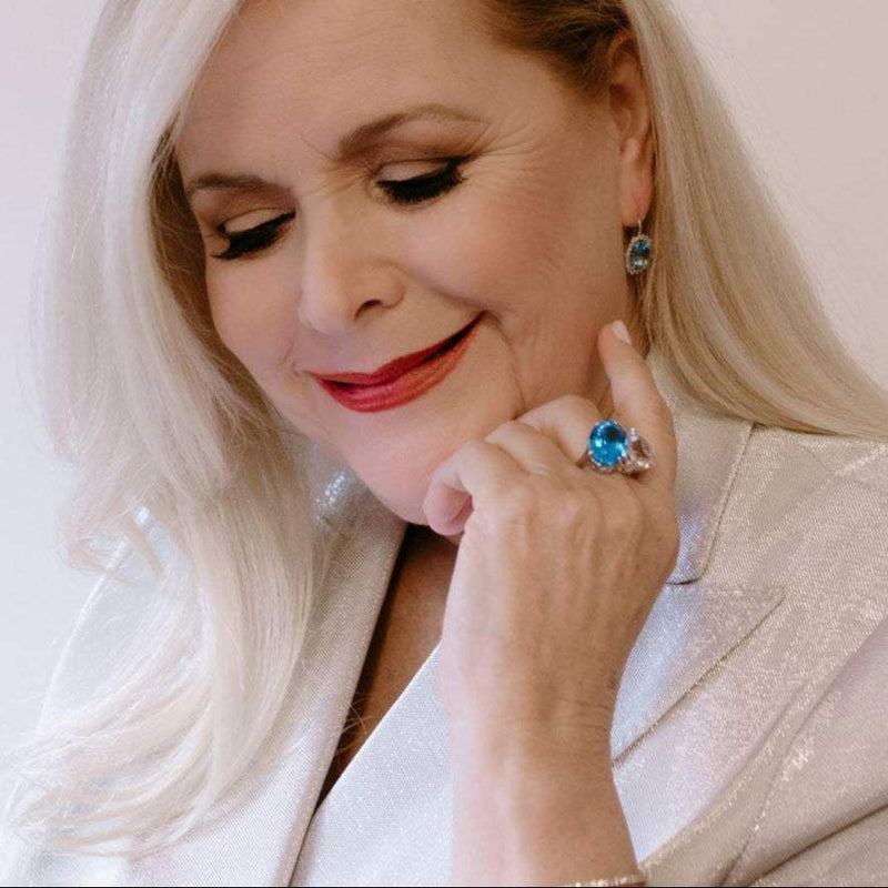 Blue Topaz & Diamond in 14K White Gold  Earrings