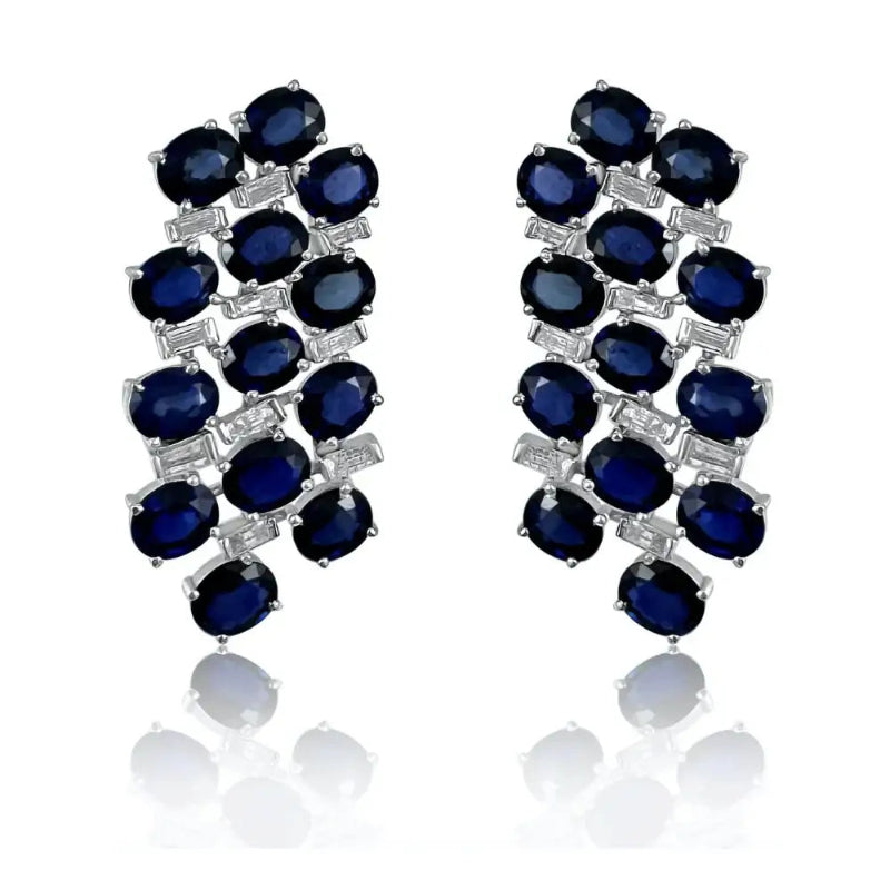 Blue Sapphire & Diamond Cascade Earrings