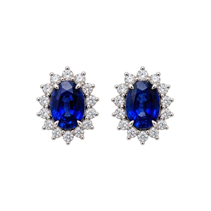 Blue Sapphire & Diamond Halo Earrings