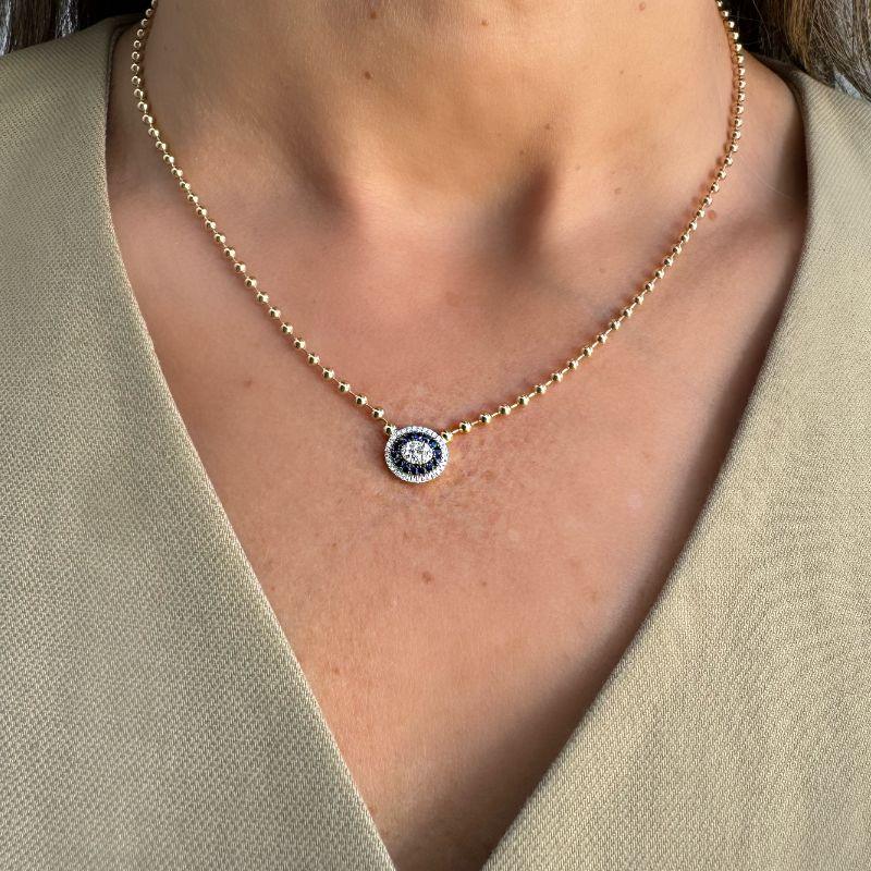 Blue Sapphire Diamond Pendant in 14K Yellow Gold Necklaces Adriana Fine Jewelry