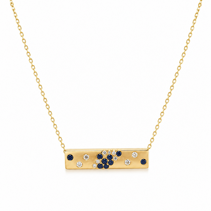 Blue Sapphire and Diamond Stars on 14K Yellow Gold Necklaces